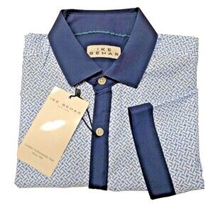 IKE BEHAR-Short Sleeved Button‎ Front Shirt Stunning Design - Blue Size S - BNWT